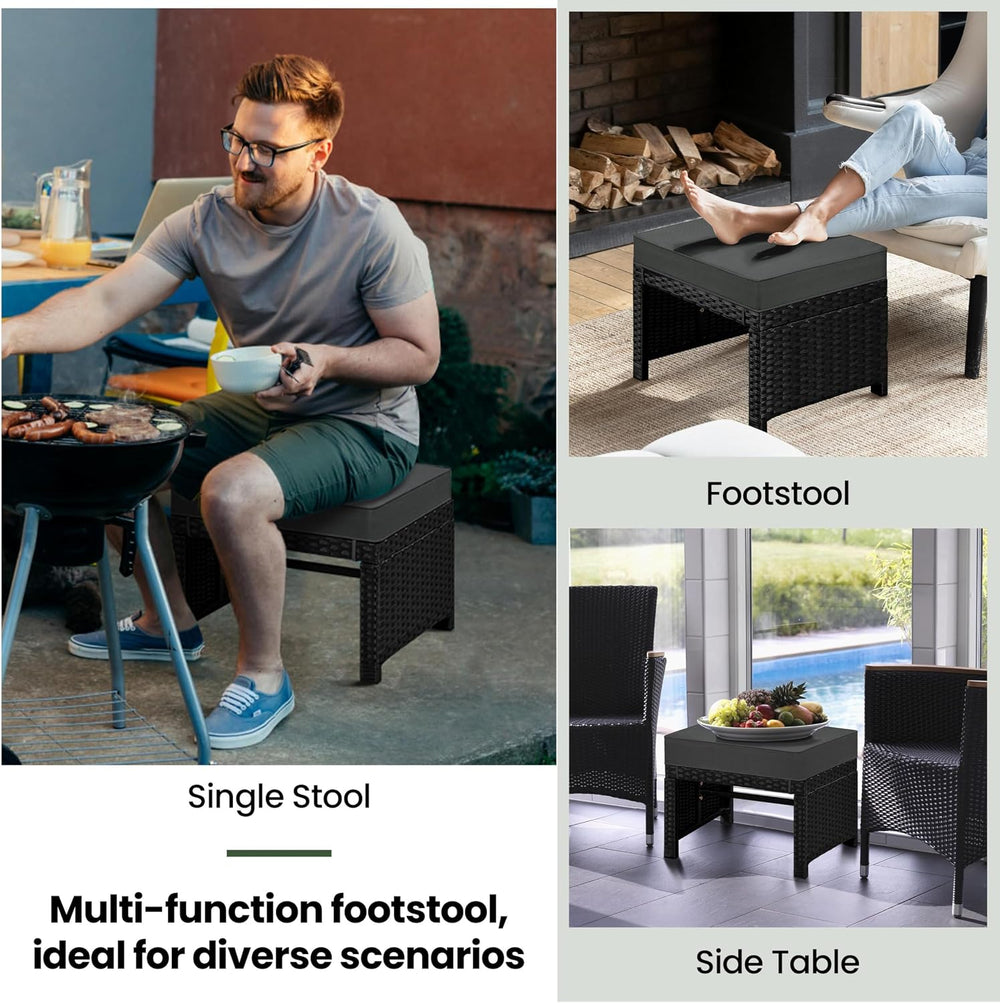 Yaheetech Wicker Ottomans, Set of 2 Footrest with Removable Cushion, 2pcs PE ...
