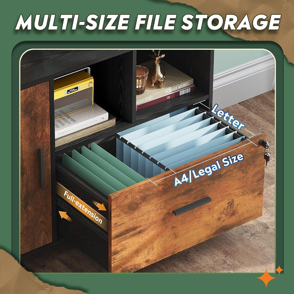DEVAISE Printer Stand with Storage, Mobile Wood File Cabinet, Rustic Brown | ...