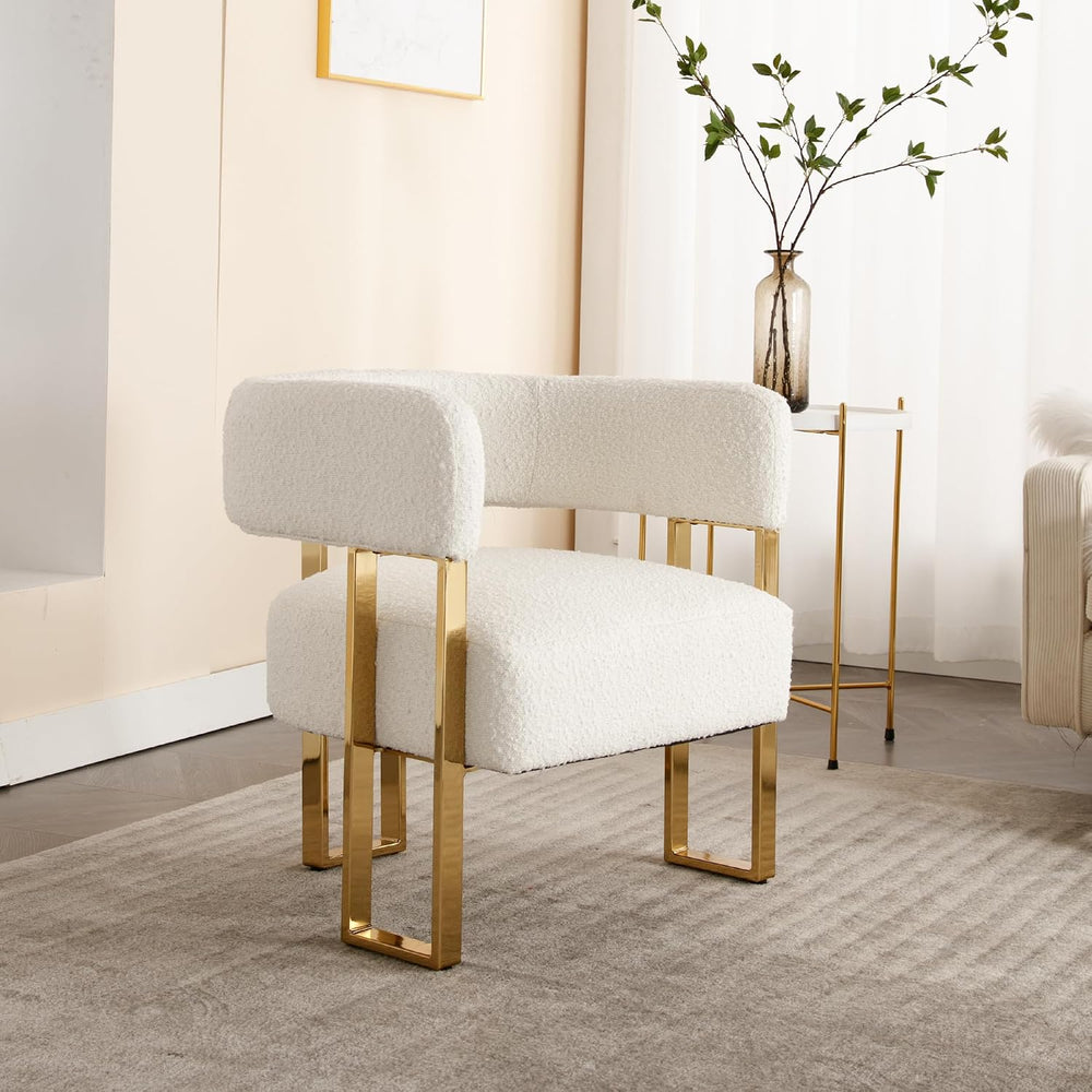 Barrel Accent Chair,Modern Side Chair with Golden Metal Legs, Sherpa Upholste...