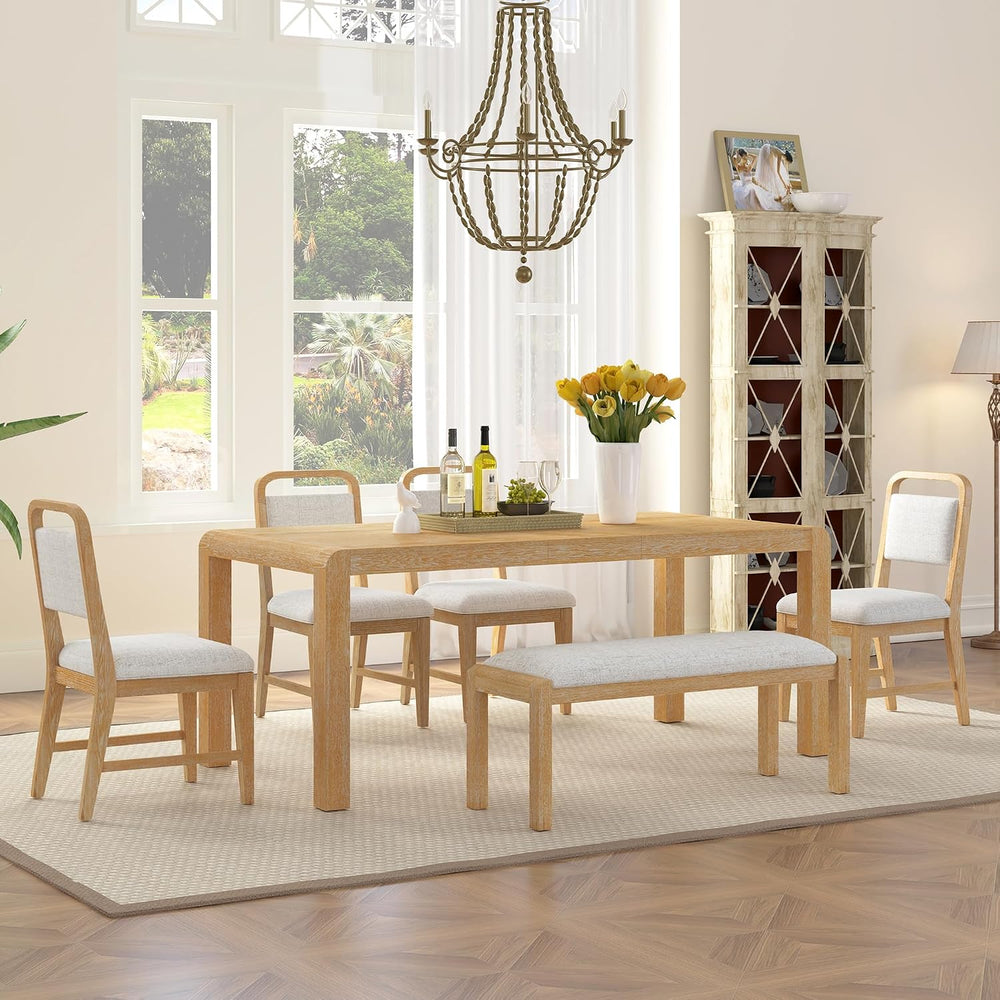 LUMISOL 6-Piece Solid Wood Dining Table Set, Extendable Kitchen Table Set for...