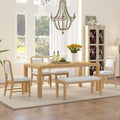 LUMISOL 6-Piece Solid Wood Dining Table Set, Extendable Kitchen Table Set for 4-6 with 4 Upholstered Chairs and 1 Bench for Kitchen, Dining Room, Living Room, Natural