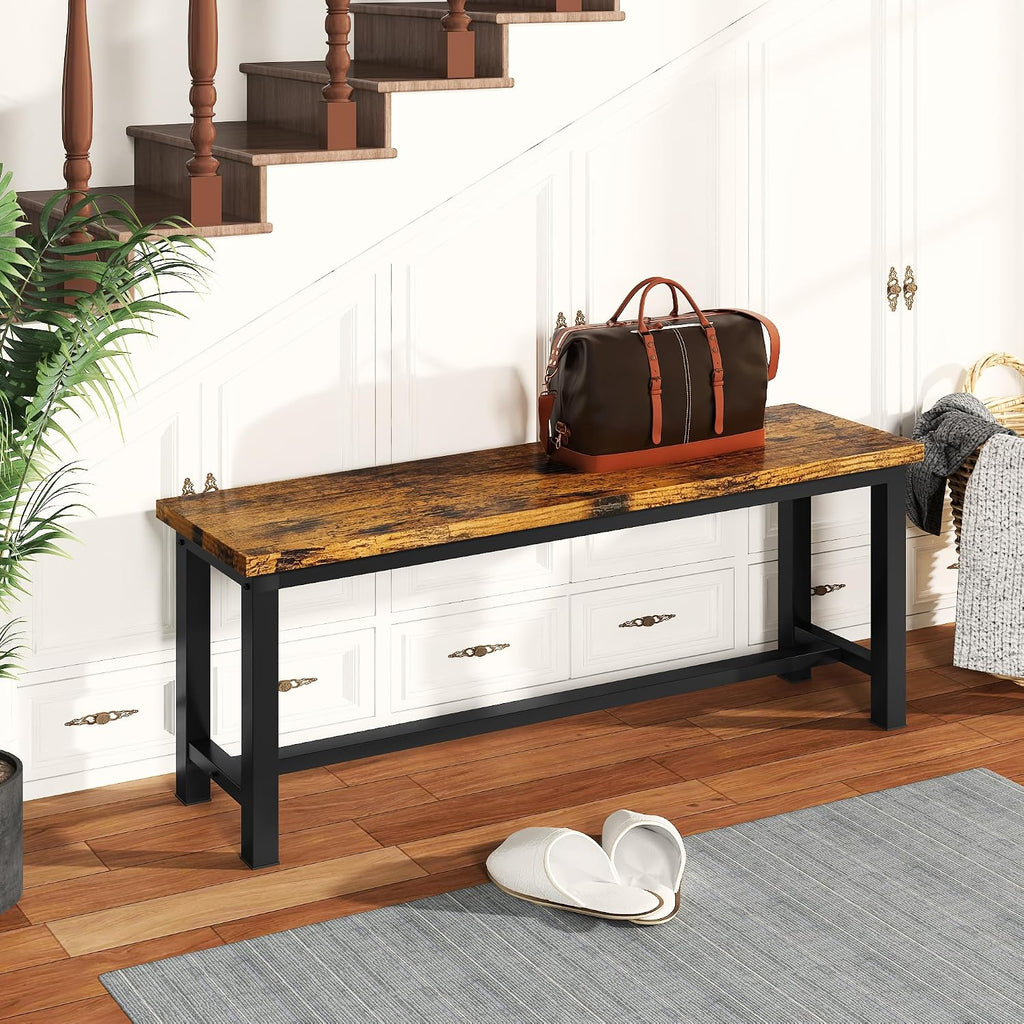 AWQM Table Bench, Pair of 2, Dining Bench, Thickened Steel Frame, Wood Bench, Industrial Style, for Kitchen and Dining Room, 12''Dx38.5''Wx17''H, Rustic Brown