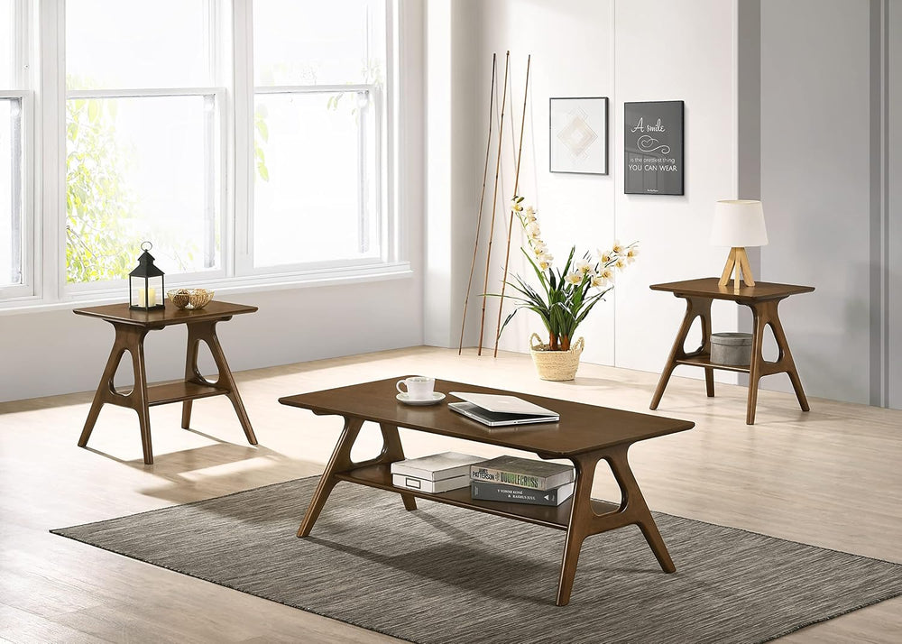 Roundhill Furniture Arona 3-Piece Coffee Table Set, Coffee Table and Two End ...
