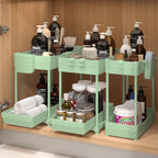 3 Pack Under Sink Organizers, 2-Tier Multi-Use Kitchen and Bathroom Organizers and Storage with Sliding Drawers，Bathroom Cabinet Organizer (Green, 12.8 Inch)