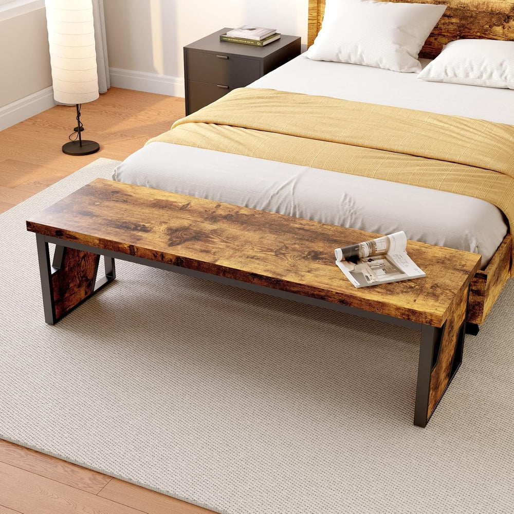 HIPIHOM Table Benches 2-Pack 54.72" Long, Antique Wood & Black Metal...