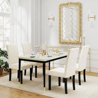 LSSPAID Dining Chairs Set of 2, Fabric Upholstered Dining Room Parson Chair with Nailhead Trim and Solid Wood Legs for Home and Kitchen, Beige