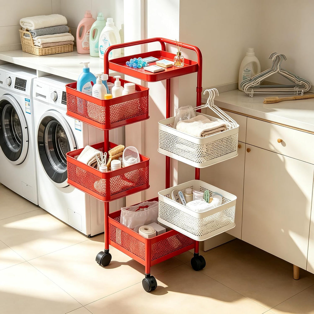 No Assembly Kitchen Storage cart with Wheels, Rotary Fruit and Vegetable Stor...