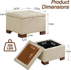 WUTUTUEE 24" Fabric Square Storage Ottoman with Wooden Tray, Modern Tufted Button Footstool Coffee Table, Upholstered Small Ottoman for Living Room, Bedroom, Khaki