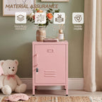 Lockable Metal Nightstand with Door, Industrial Storage Locker End Table, Small Bedside Table for Bedroom Living Room Dorm, Pink