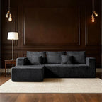 106" Black Corduroy Boneless Modular Sectional Sofa, Cloud-Louch Deep Seat Sofa with Left Chaise for Living Room & Bedroom（L-Shaped Left Facing Chaise）