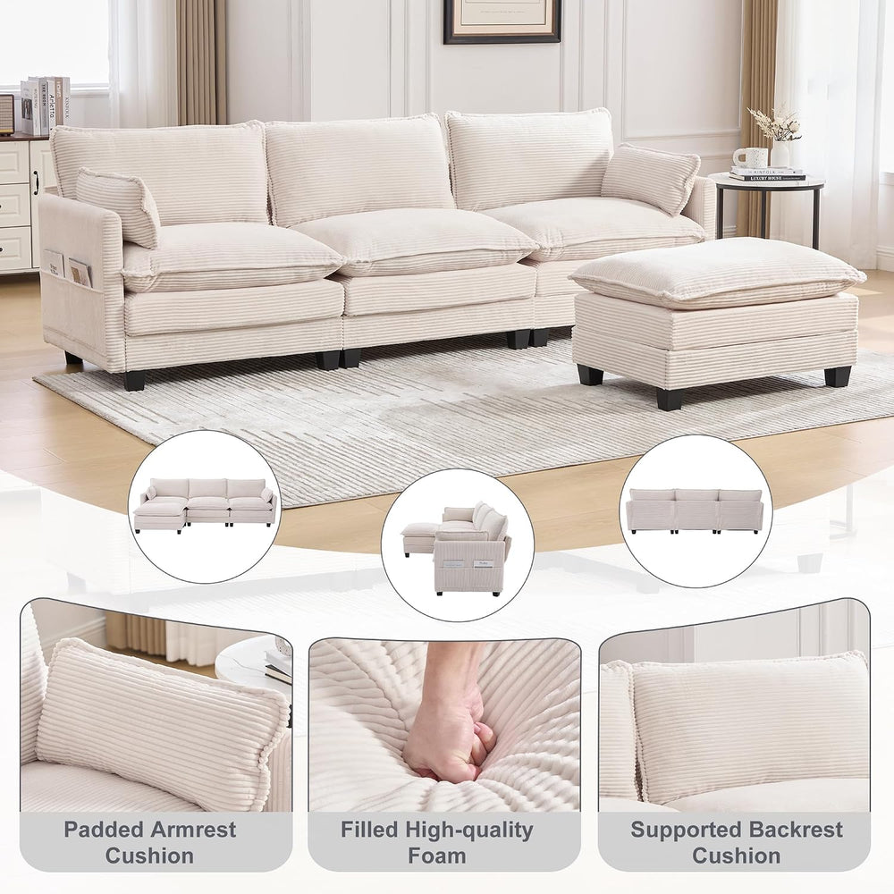 KIVENJAJA 103" Cloud Couch Sectional with Storage, L Shaped Sofa, Beige ...