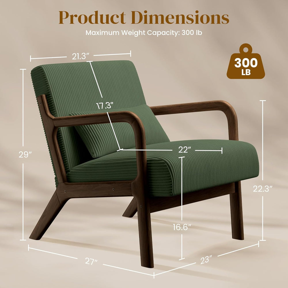 Yaheetech Accent Chair for Living Room, Corduroy Mid Century Modern Reading A...