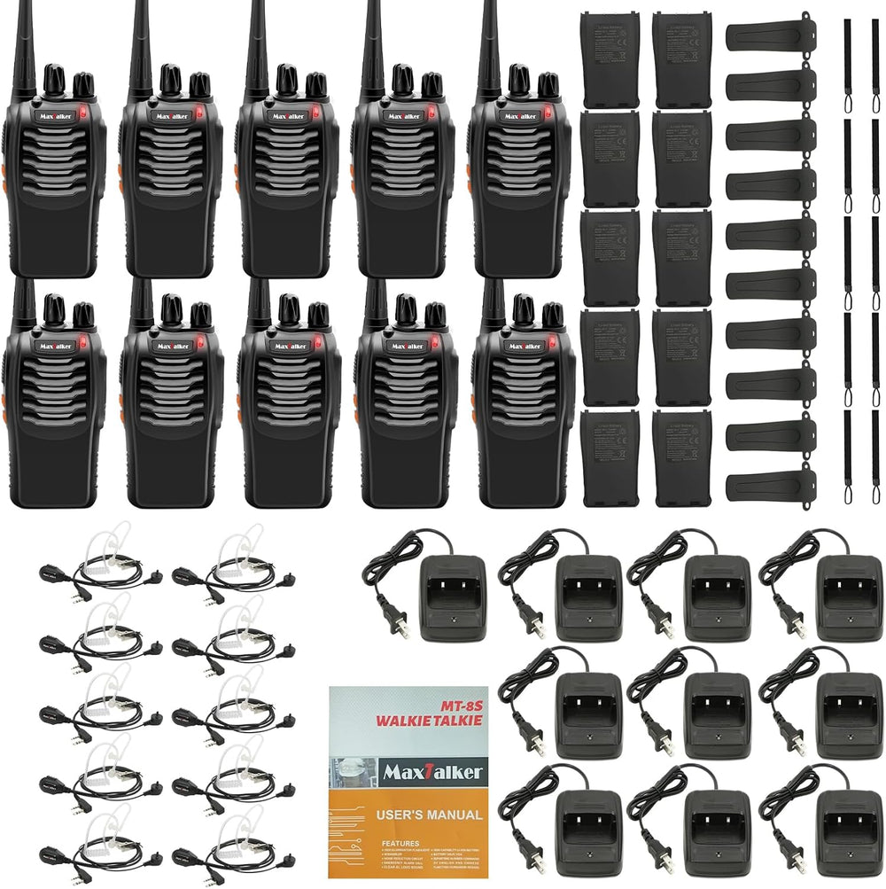 Rechargeable Walkie Talkies Long-Range Two way Radio with Earpieces 10Pack
