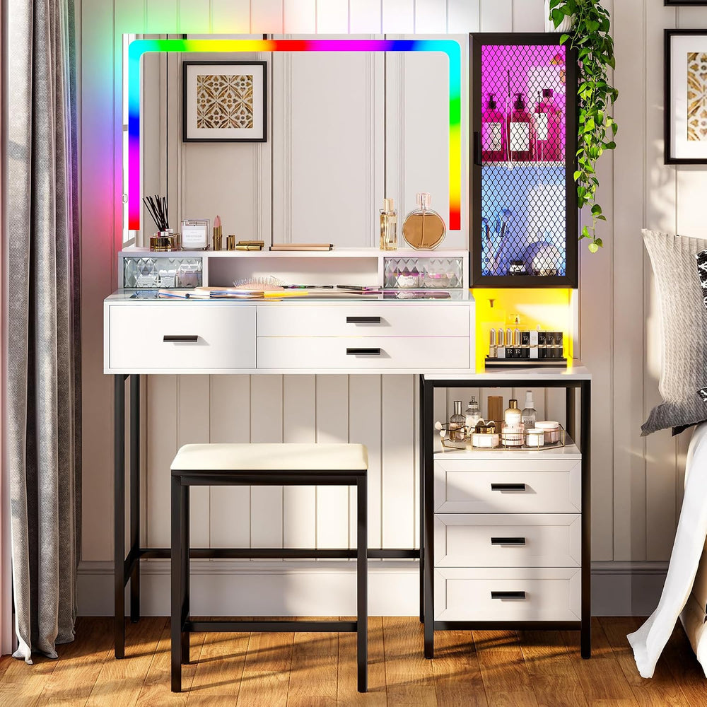 Lvifur RGB Vanity Desk - with Mirror and Lights,7 Dynamic & 24 Static Dim...