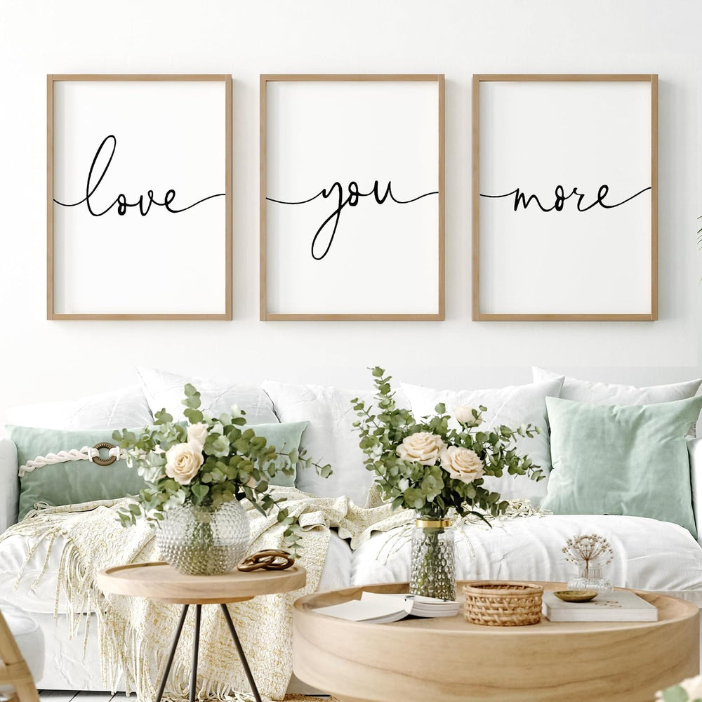Heiple Love You More Sign Set of 3 Framed Above Bed Wall Decor Farmhouse Bedr...
