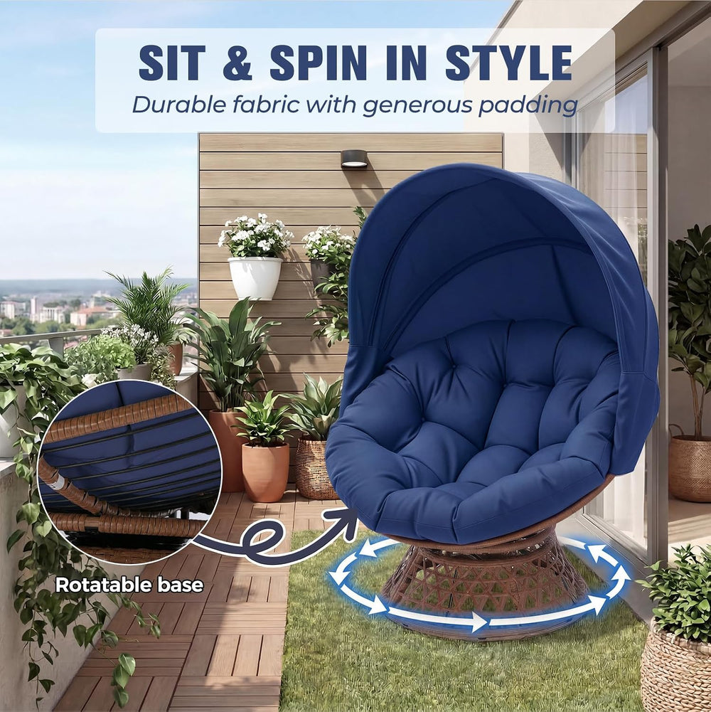 GTPLAYER Outdoor Wicker Egg Chair PE Rattan Chair with Cushion, Oversized Pat...