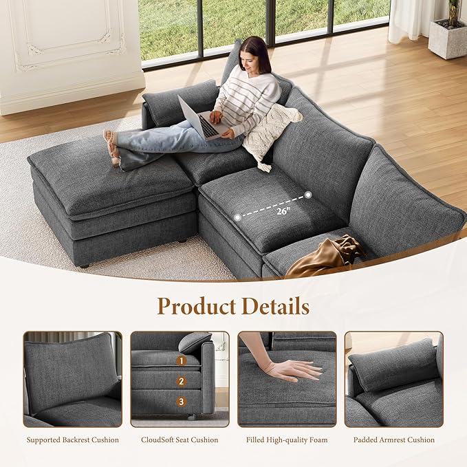 Vesgantti 142" Cloud Couch Sectional Modular Sofa, Comfy Sectional Couch...