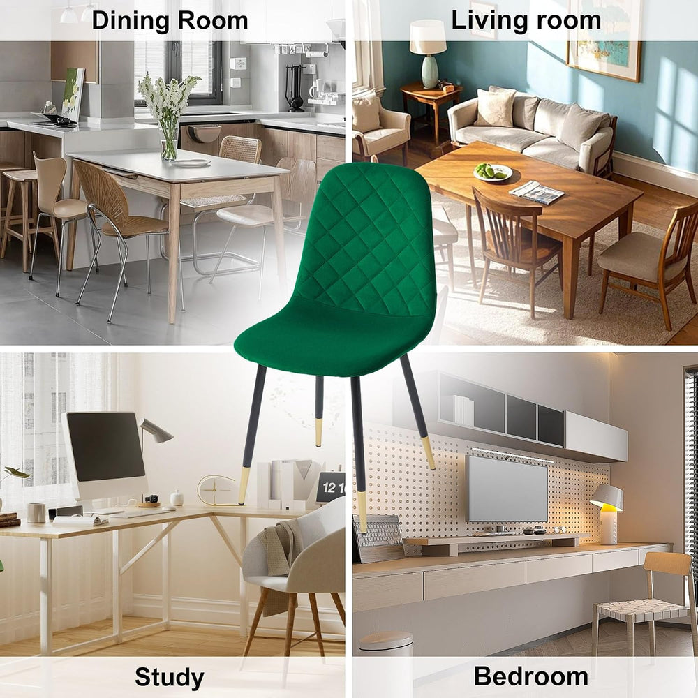 Velvet Green Dining Chairs Set of 4 - Upholstered Kitchen & Dining Room C...