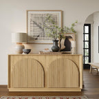 win2win Fluted Sideboard Buffet Cabinet with Storage, 65" Modern Accent Cabinet with Double-Layered Arch Doors, Wood Boho Media TV Console Table Credenza for Living Dining Room Hallway Entryway, Oak