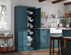 Palace Imports Solid Wood Kitchen Pantry Cabinet - 71.5" Tall x 32" Wide - Wooden Storage Cabinet w/ 4 Shaker Doors & 4 Adjustable Shelves, Teal Blue, 100% Renewable Eco-Friendly Wood, Made in Brazil