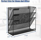 EASEPRES Desk File Organizer Mesh 4-Tier, Hanging Wall Mount Document Organization Stand, Desktop Vertical Mail Paper Folder Holder Rack with Bottom Tray for Office Home Cubicle Countertop, Black