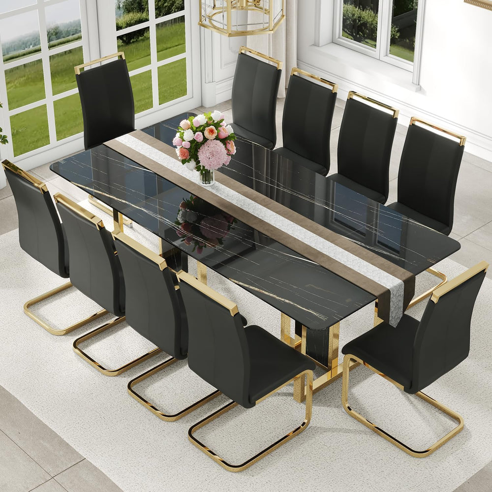 79'' Modern Dining Table Set for 10, Black Kitchen Table with 1.8&quo...