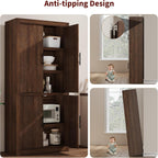 IDEALHOUSE Tall Wooden Kitchen Pantry Cabinet, Farmhouse 4-Magnetic Door Freestanding Food Storage Cupboard Pantry Cabinet with Adjustable Shelves & Large Storage for Dining, Living Room, Retro Brown