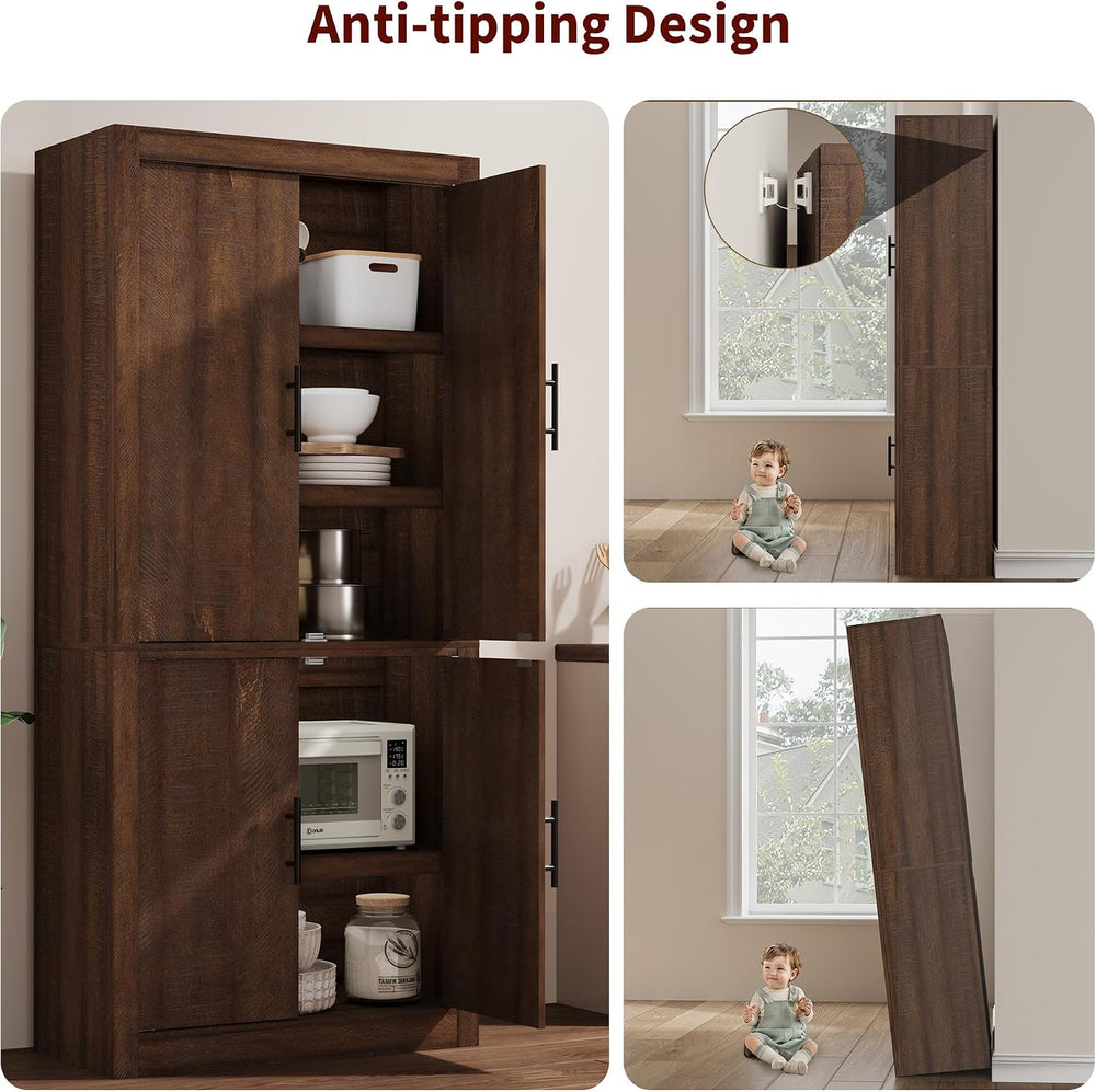 Garvee Tall Farmhouse Pantry Cabinet with Adjustable Shelves, 70.4" Kitc...