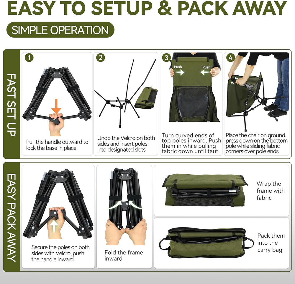 MARCHWAY Lightweight Folding High Back Camping Chair with Head Support, Stabl...