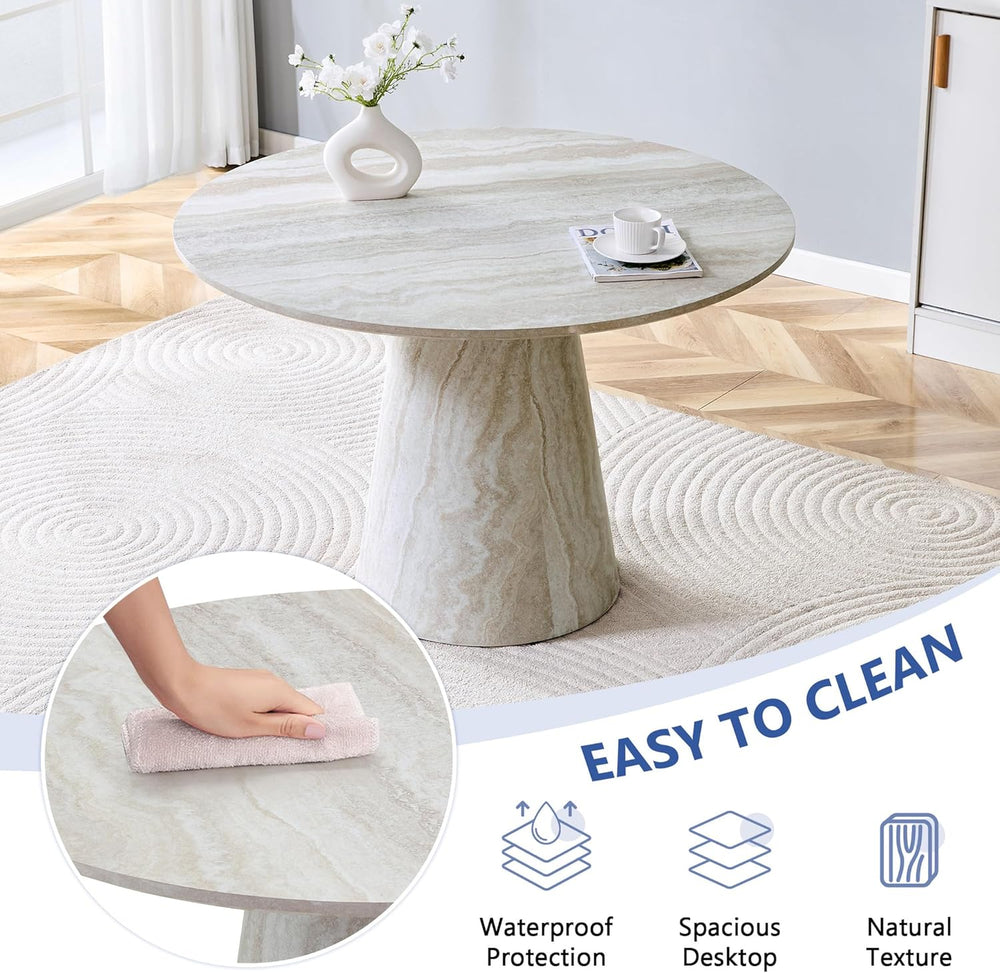 Faux Marble Round Dining Table for 4-6, 45" Modern Farmhouse Round Kitch...