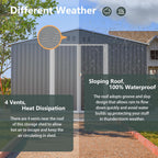 11x13FT Outdoor Storage Sheds with Floor Frame& Lockable Doors Garden Metal Shed Waterproof Galvanized Steel Tool Shed with Air Vents Sloping Roof Ideal for Backyard Patio Lawn Gray