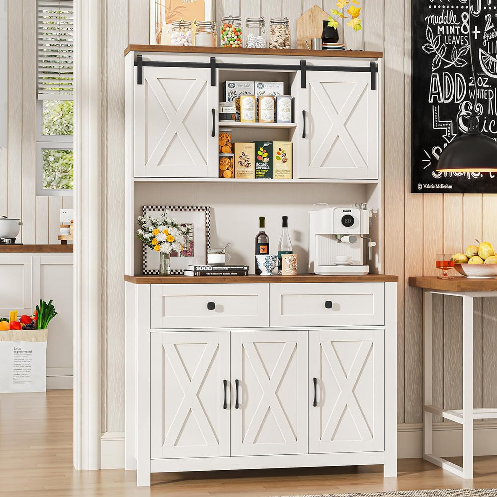 Befrases 67.7 Inch Farmhouse Pantry Storage Cabinet with Sliding Barn Doors, ...
