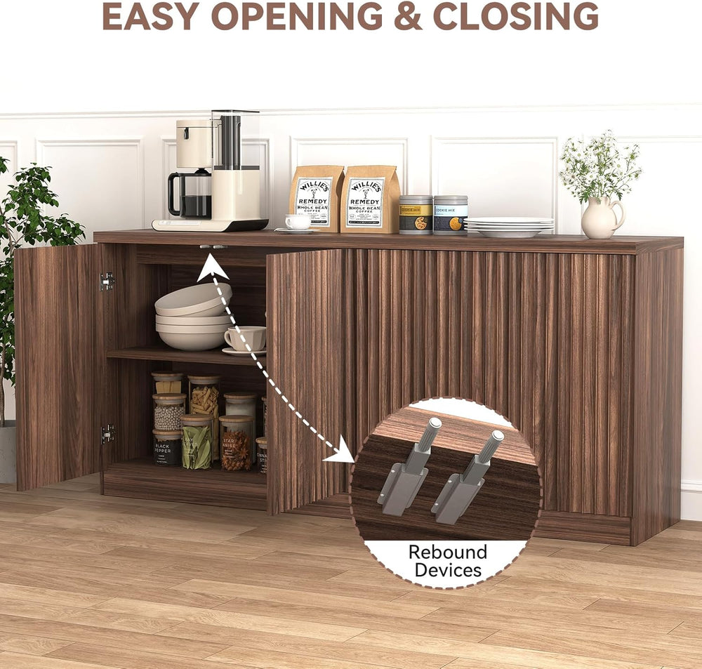 63" Fluted Buffet Cabinet Sideboard with Storage,Large Credenza with 4 D...