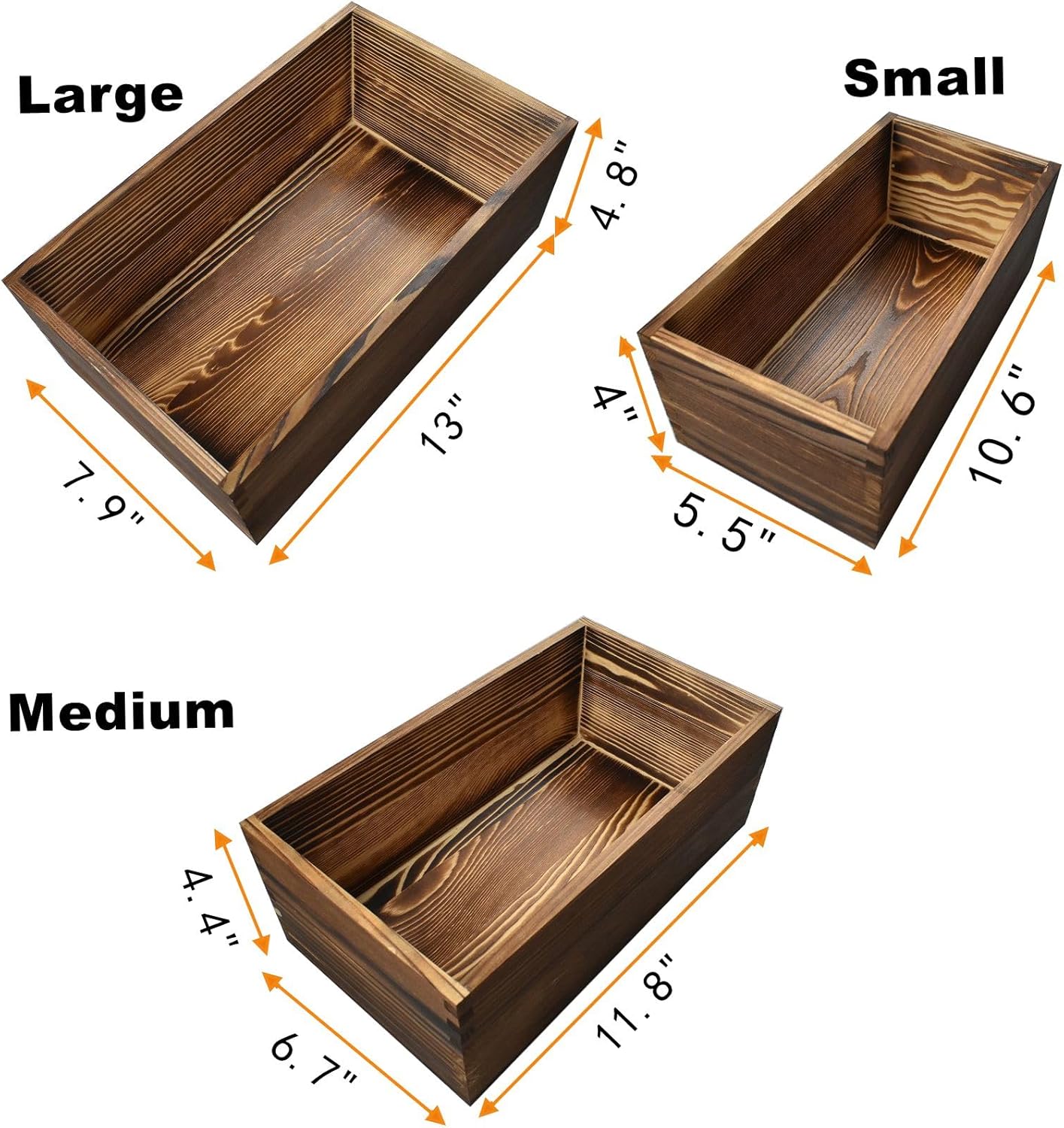 Decorative Nesting Wooden Crates Burnt Umber Stained Rustic Crate Boxes Wood Pallet Bin Storage Boxes for Decorative Display Kitchen Storage Arts & Crafts Set of 3
