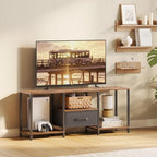 TV Stand with Fabric Drawer for 55 Inch TV, Entertainment Center with Open Shelves, Media TV Console Table for Living Room, Bedroom, Rustic Brown