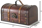 SLPR - Small Wooden Storage Box with Hinged Lid and Handle, 11x7x5.7 In | Vintage Suitcase Style Treasure Chest for Keepsakes, Decorative Wood Case with Latch, Antique Travel Trunk Box Decor