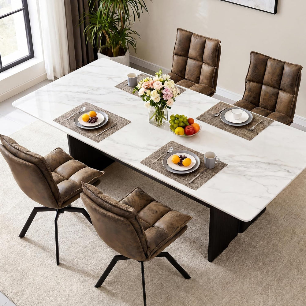 Swivel Dining Chairs Set 2,Mid-Century Modern PU Upholstered with 360°AUTO Sw...