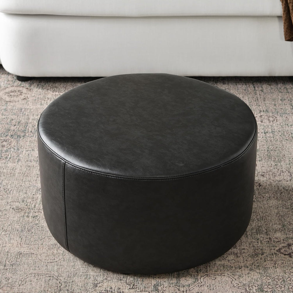 KINWELL Modern Faux Leather Round Upholstered Ottoman, Multi-Functional Sofa ...