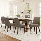 COLAMY Upholstered Dining Chairs Set of 6, Mid Century Modern Kitchen Chairs with Back, Farmhouse Fabric Side Dining Room Chairs with Wood Legs for Dining Room Restaurant, Brown