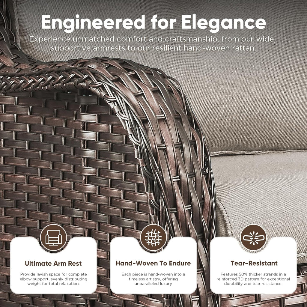 Belord Patio Wicker Chairs Swivel Rocker,Outdoor Patio Furniture Set with Rattan Side Table, All Weather Conversation Set for Porch Poolside Balcony, Brown Wicker/Beige