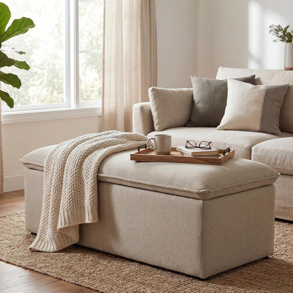 Ya-Home Modern Storage Bench, Upholstered Storage Ottoman Chenille Fabric wit...