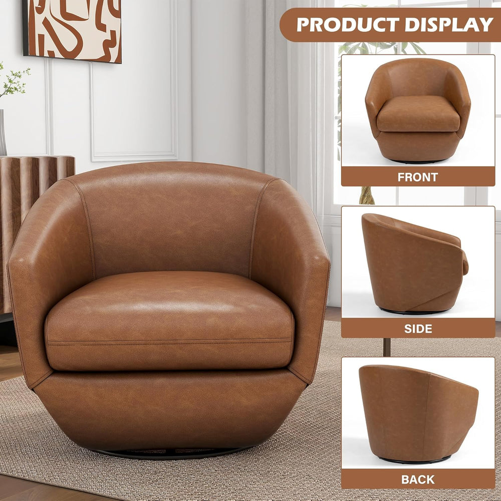 360° Swivel Barrel Accent Chair, PU Leather Upholstered Club Armchair for Liv...