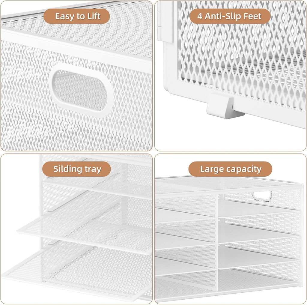 Marbrasse 5 Tier Desktop Literature Organizer, Mesh Paper Organizer Desk Organizers, File Sorter Mail Center Paper Storage Cabinet Classroom Keepers Mailbox for Office Home School,White