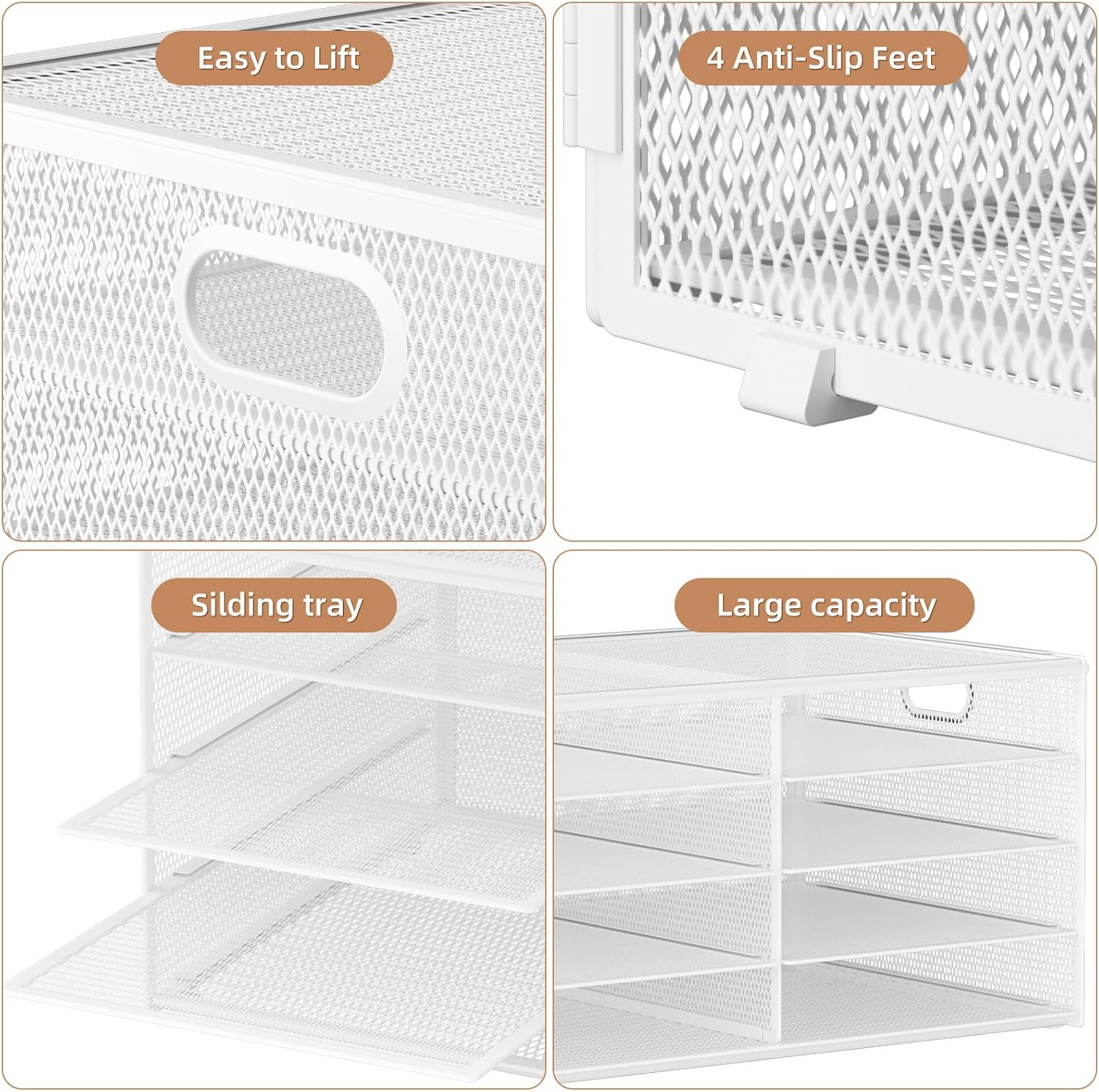 Marbrasse 5 Tier Desktop Literature Organizer, Mesh Paper Organizer Desk Organizers, File Sorter Mail Center Paper Storage Cabinet Classroom Keepers Mailbox for Office Home School,White