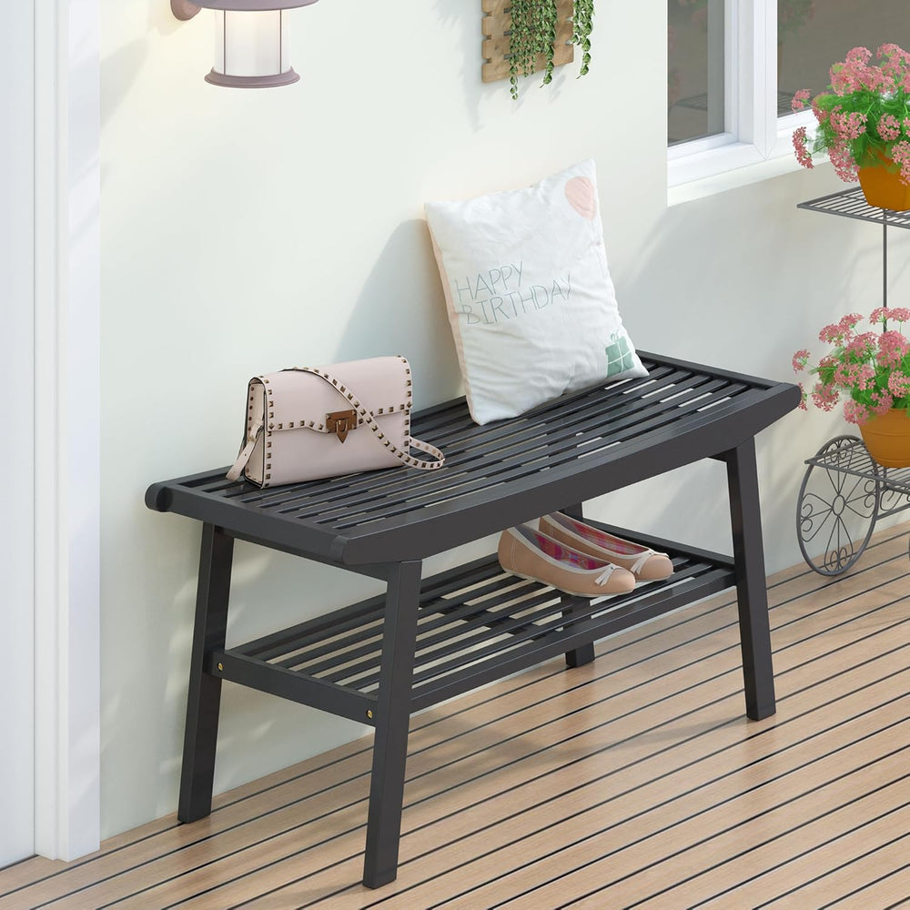 Bamboo Dining Bench Indoor Long Bench Sturdy & Comfortable Indoor Storage...