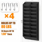 20-30 Pairs Over the Door Shoe Organizer, Breathable Pockets Hanging Shoe Storage for Closet, 10-Tier Door Shoes Rack, Handing Shoes Holder Fit All the Family's Sneakers, Boots, Heels, Black