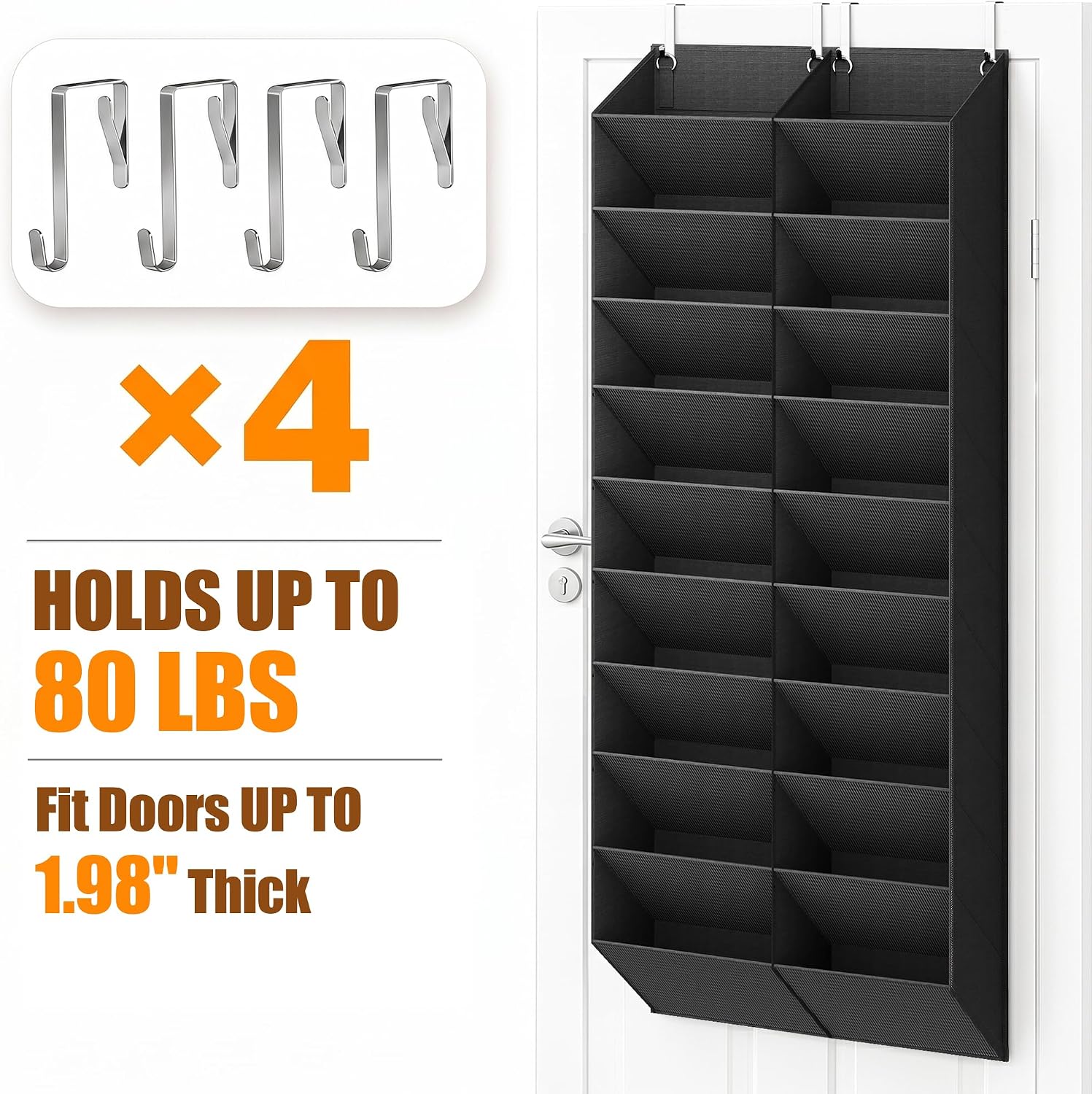 20-30 Pairs Over the Door Shoe Organizer, Breathable Pockets Hanging Shoe Storage for Closet, 10-Tier Door Shoes Rack, Handing Shoes Holder Fit All the Family's Sneakers, Boots, Heels, Black
