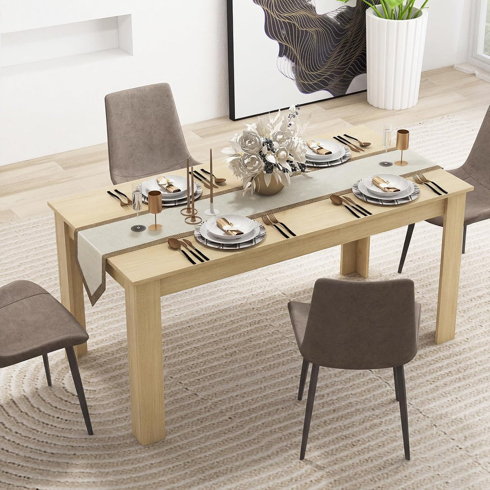 GOFLAME Dining Table for 4-6 People, 63” Modern Kitchen Table with L-Shaped L...