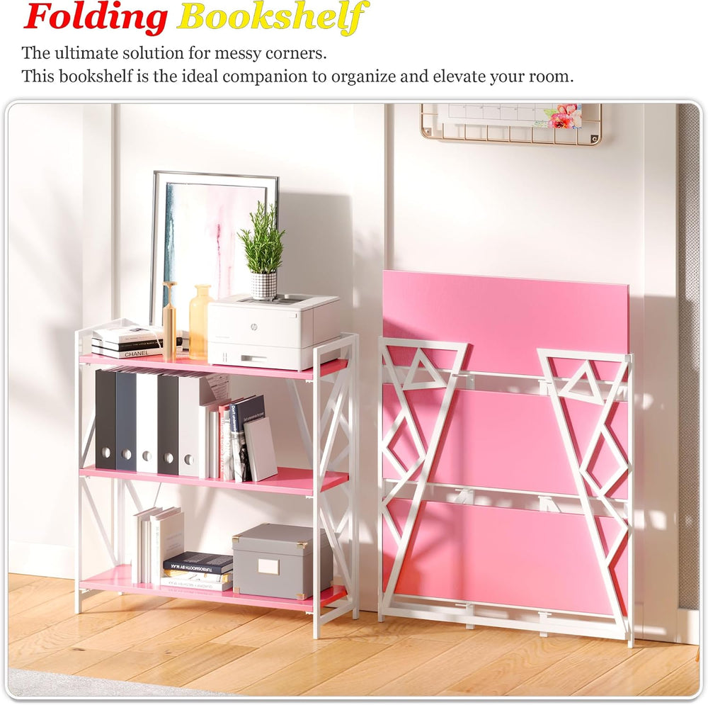 UDD No Assembly Wide Folding Bookshelf, 34" H x 30.9" W, 3 Tier Fol...