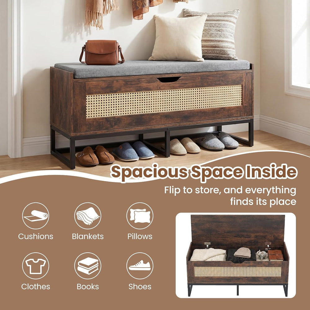 Giantex Rattan Shoe Bench, Flip-Top Entryway Bench with Removable Padded Seat...